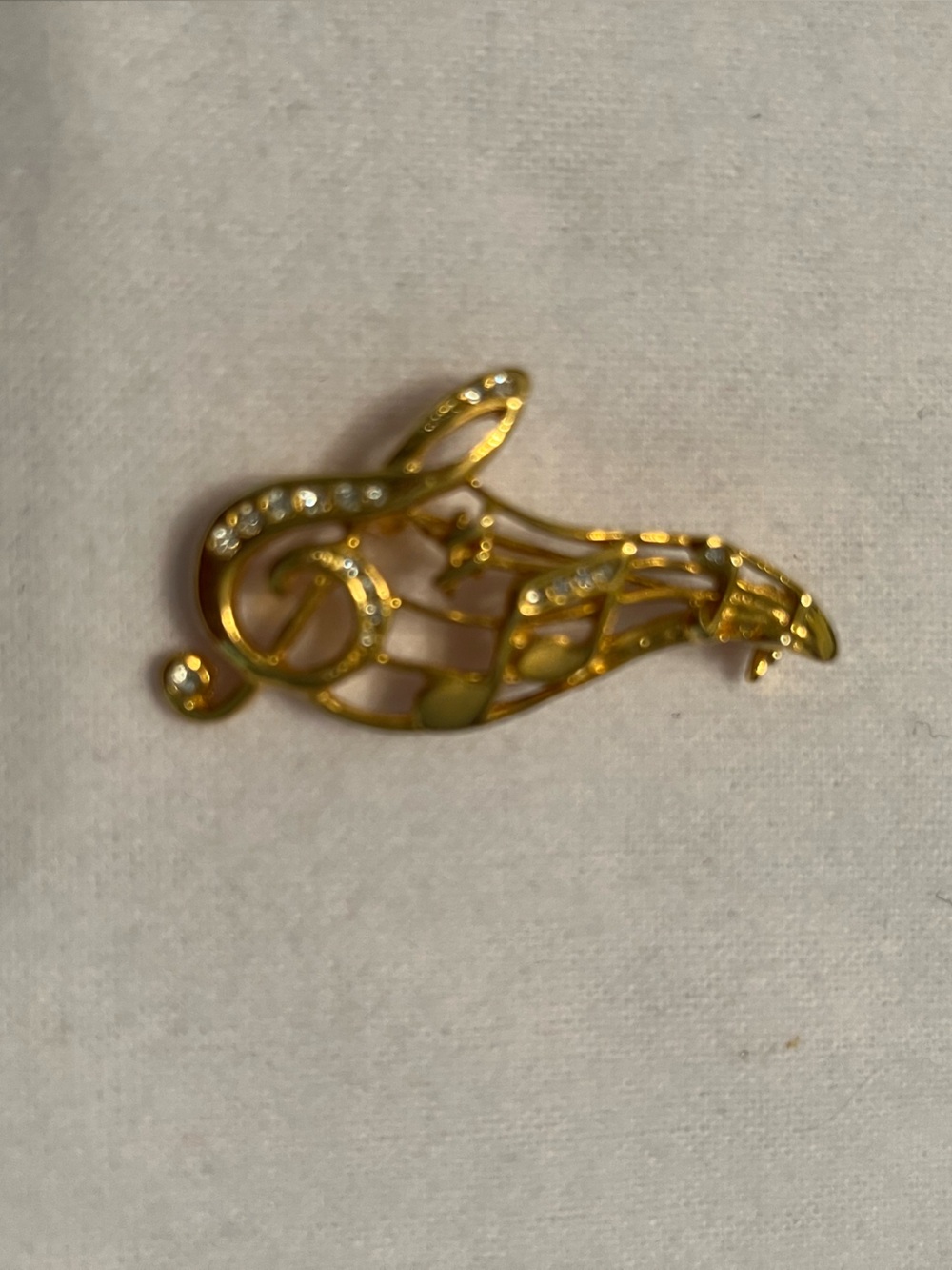 Gold Musical Note Brooch Pin with Crystal Accents